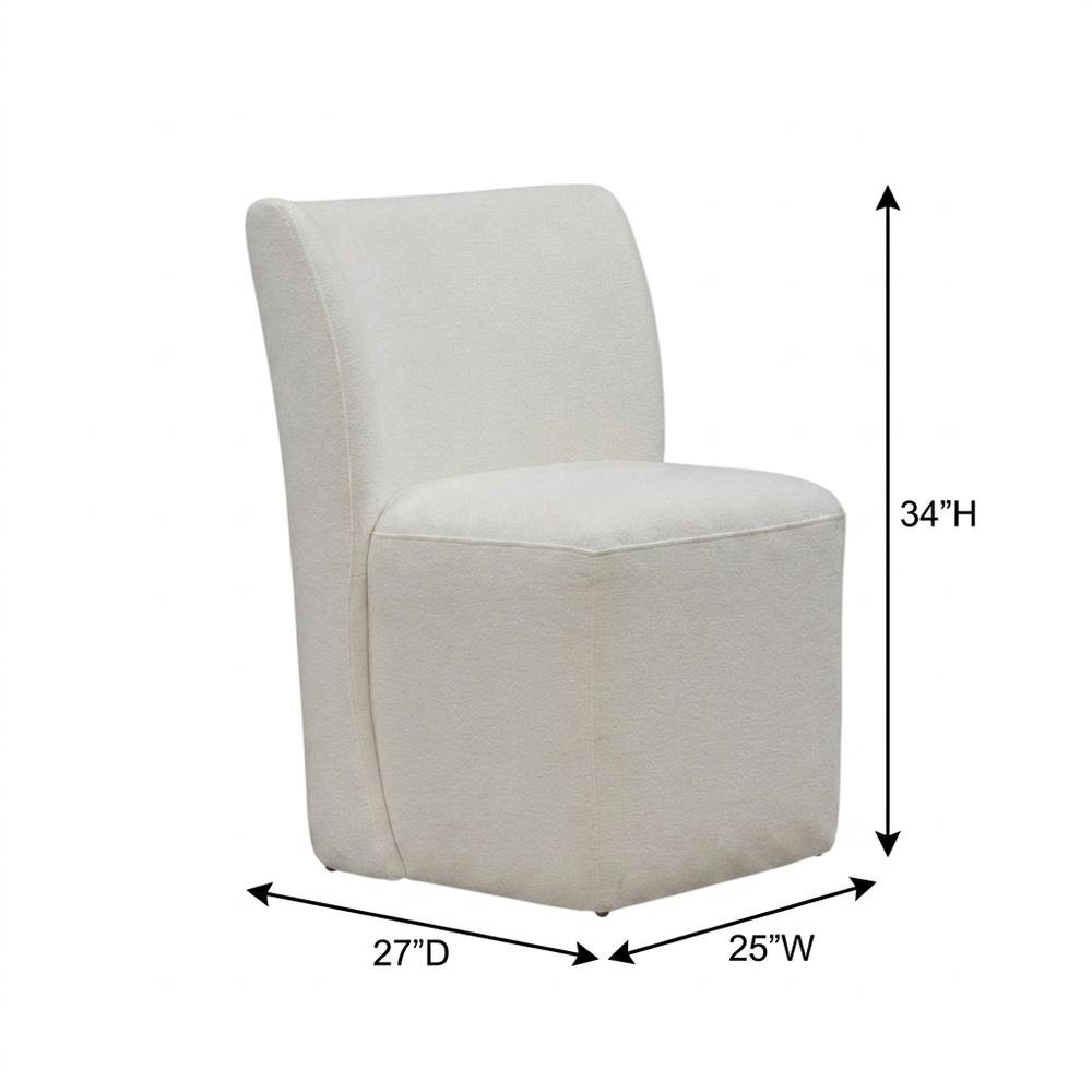 Solid Wood Upholstered Accent Dining Chair with Castors, Eclectic Style, White