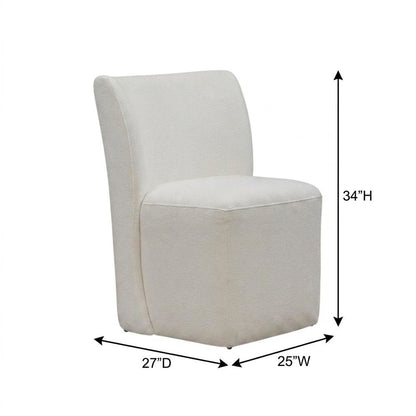 Solid Wood Upholstered Accent Dining Chair with Castors, Eclectic Style, White