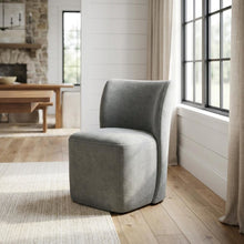 Solid Wood Upholstered Accent Dining Chair with Castors, Eclectic Style, Gray