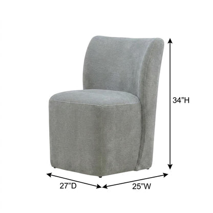 Solid Wood Upholstered Accent Dining Chair with Castors, Eclectic Style, Gray
