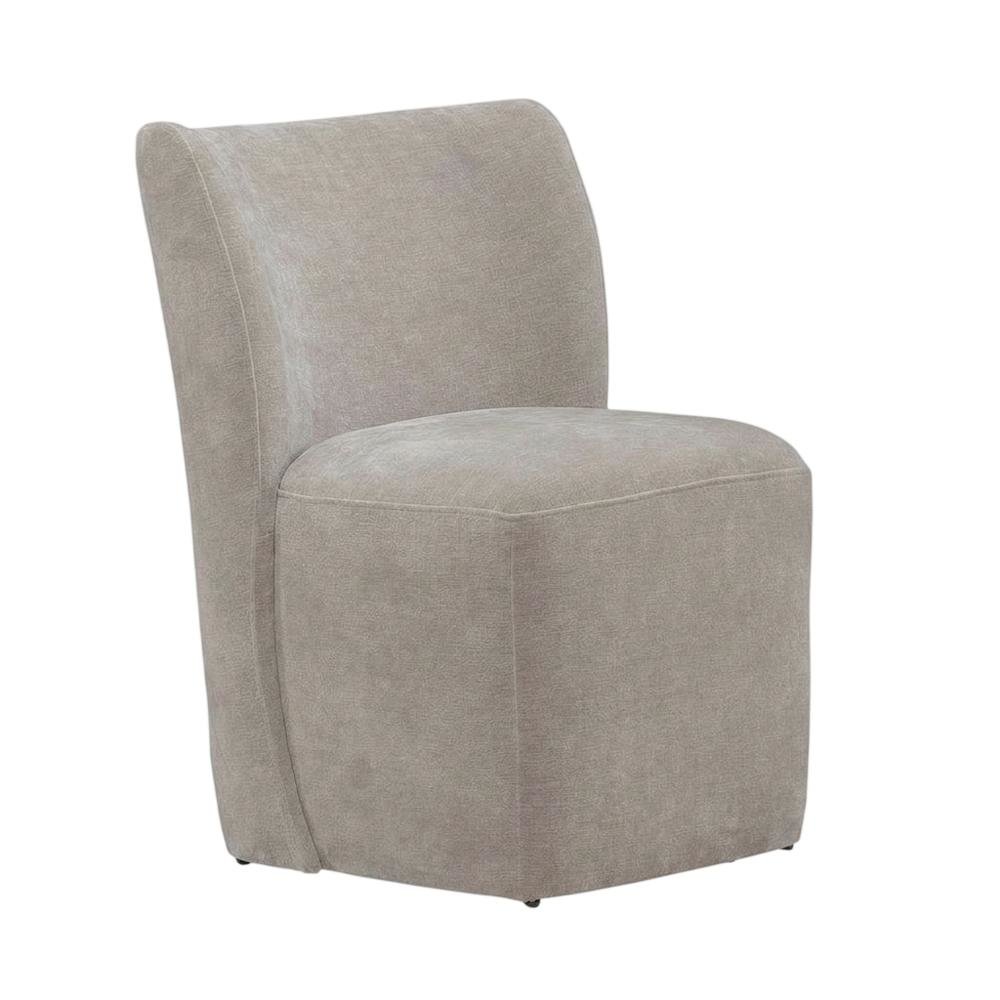 Solid Wood Upholstered Accent Dining Chair with Castors, Eclectic Style, Brown
