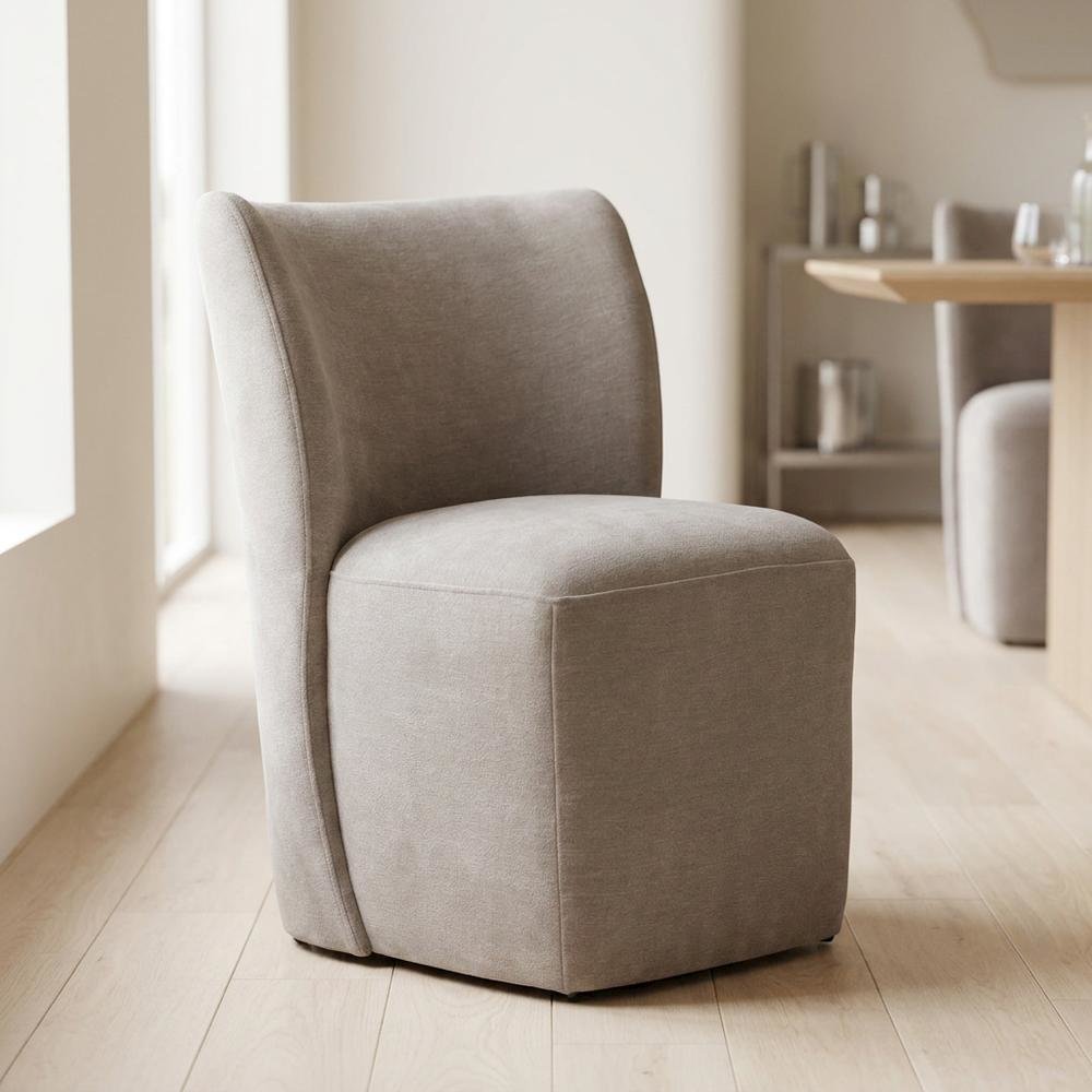 Solid Wood Upholstered Accent Dining Chair with Castors, Eclectic Style, Brown