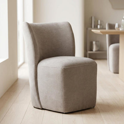 Solid Wood Upholstered Accent Dining Chair with Castors, Eclectic Style, Brown