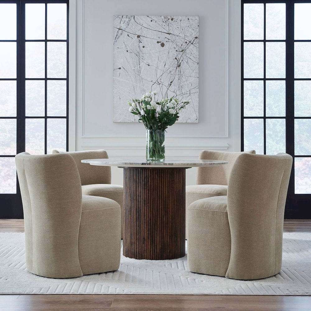 Accent Dining Chair with Castors - Rounded Back - Wicker Upholstry