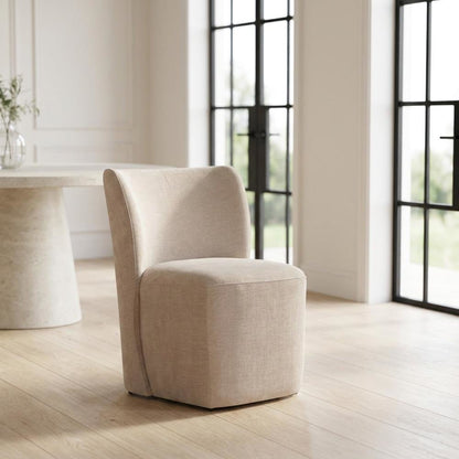 Solid Wood Upholstered Accent Dining Chair with Castors, Eclectic Style, Brown
