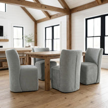 Solid Wood Upholstered Accent Dining Chair with Castors, Eclectic Style, Gray