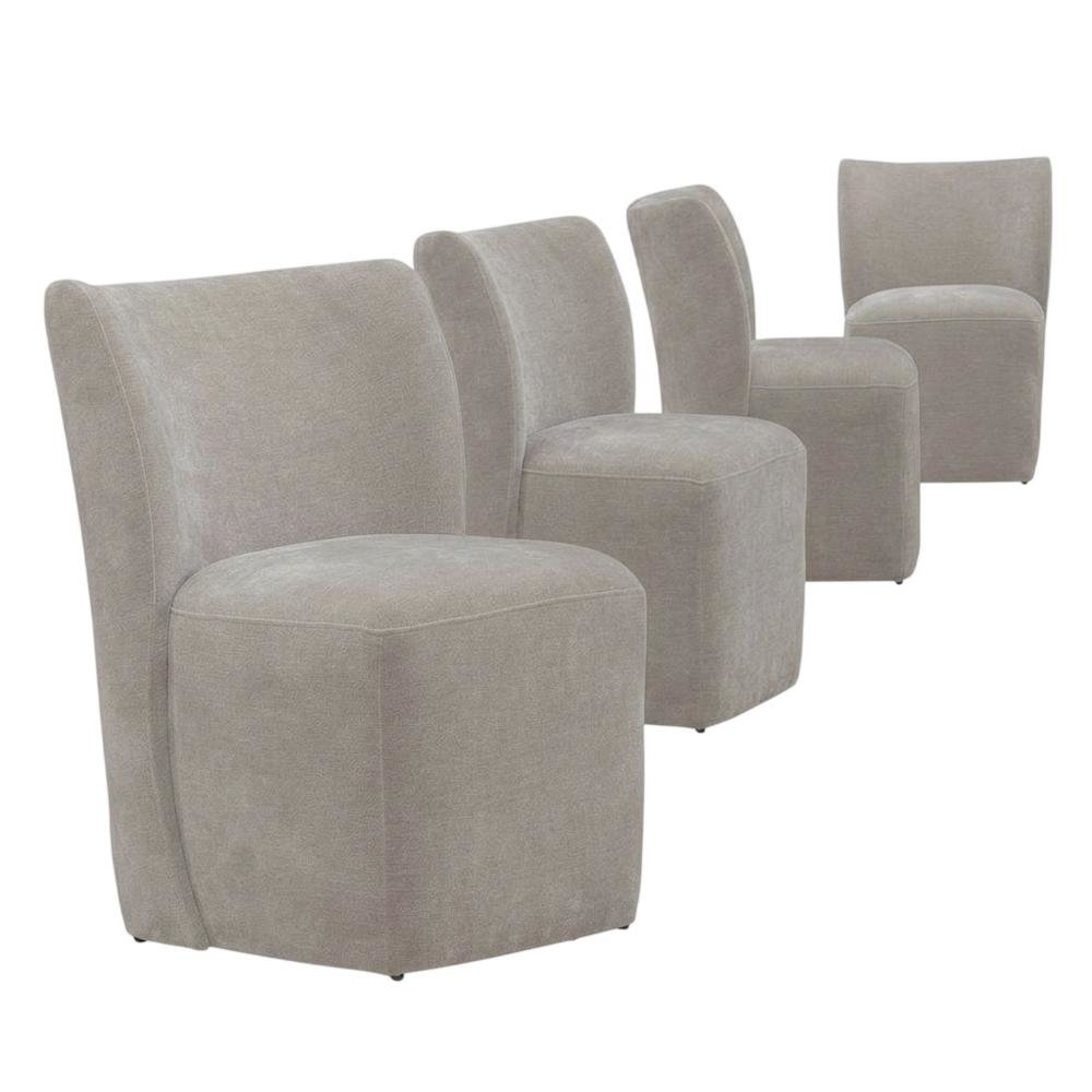 Solid Wood Upholstered Accent Dining Chair with Castors, Eclectic Style, Brown