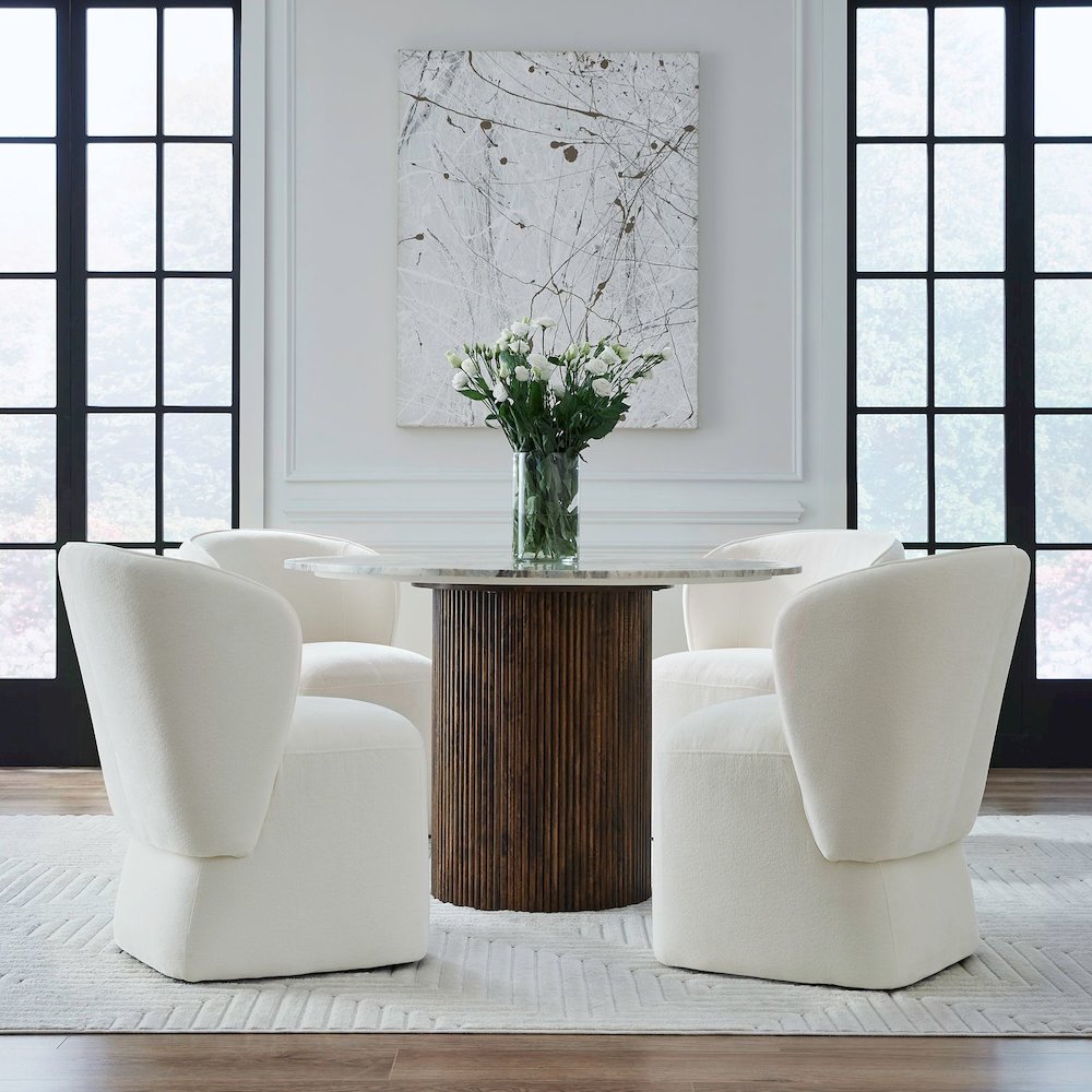 Accent Dining Chair with Castors - Rounded Arm - Ivory Upholstry