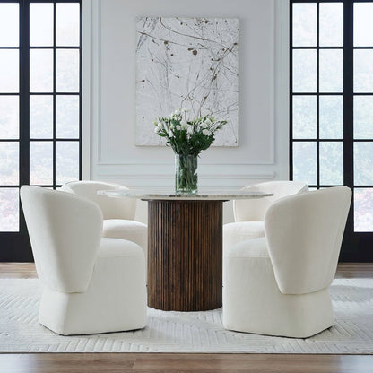 Accent Dining Chair with Castors - Rounded Arm - Ivory Upholstry