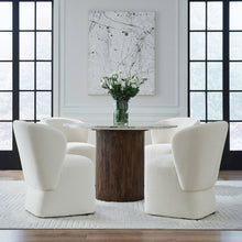 Accent Dining Chair with Castors - Rounded Arm - Ivory Upholstry