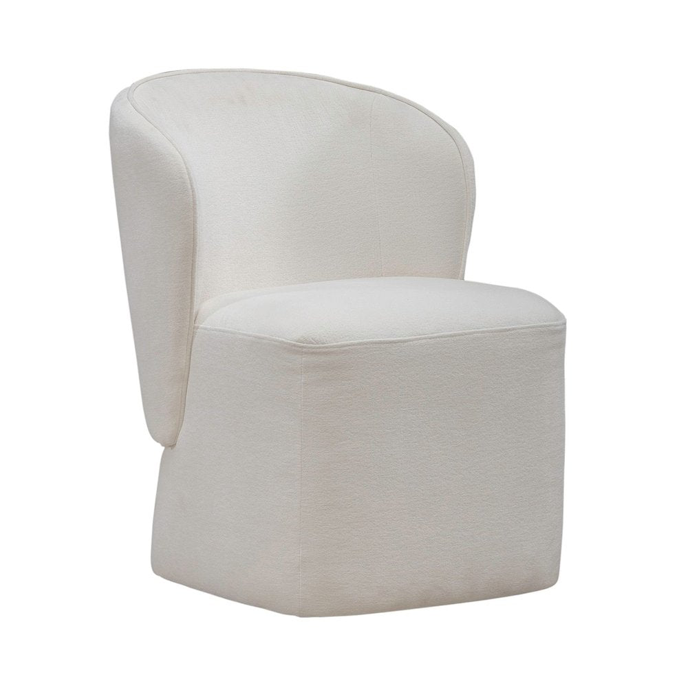 Accent Dining Chair with Castors - Rounded Arm - Ivory Upholstry