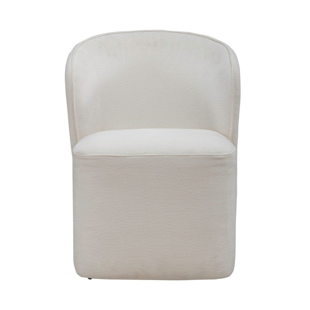Accent Dining Chair with Castors - Rounded Arm - Ivory Upholstry