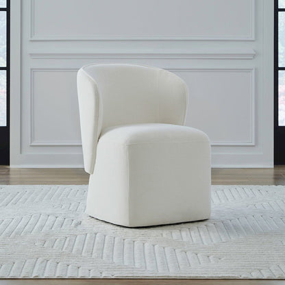 Accent Dining Chair with Castors - Rounded Arm - Ivory Upholstry