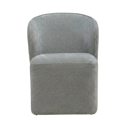 Solid Wood Upholstered Accent Dining Chair with Castors, Eclectic Style, Gray