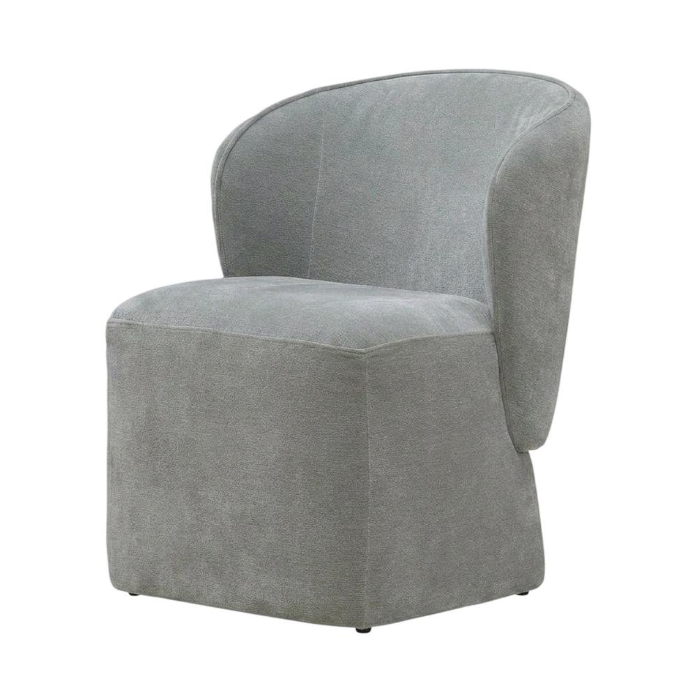 Solid Wood Upholstered Accent Dining Chair with Castors, Eclectic Style, Gray