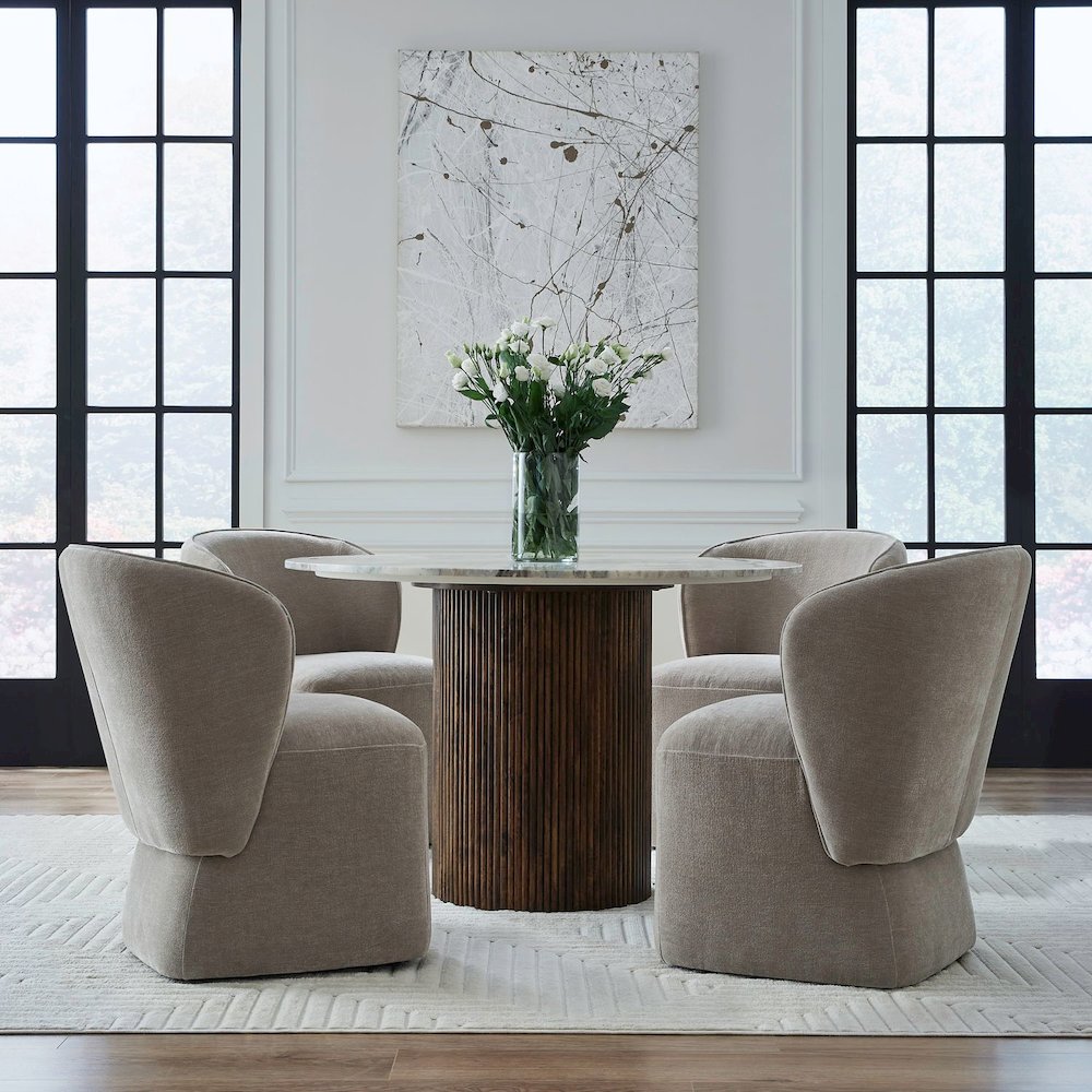Accent Dining Chair with Castors - Rounded Arm - Truffle Upholstry