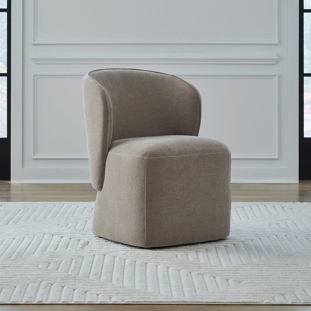 Accent Dining Chair with Castors - Rounded Arm - Truffle Upholstry