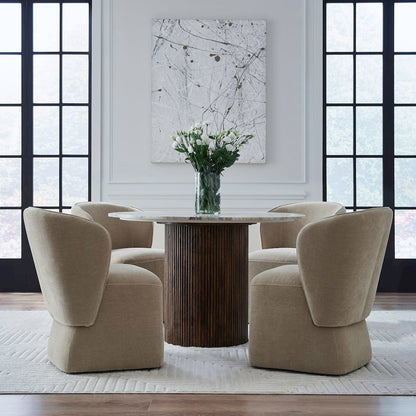 Accent Dining Chair with Castors - Rounded Arm - Wicker Upholstry