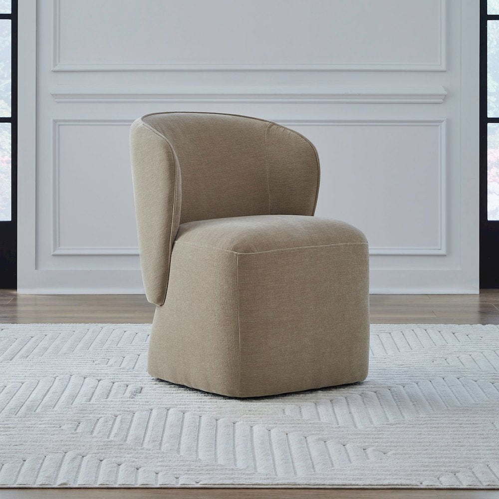 Accent Dining Chair with Castors - Rounded Arm - Wicker Upholstry