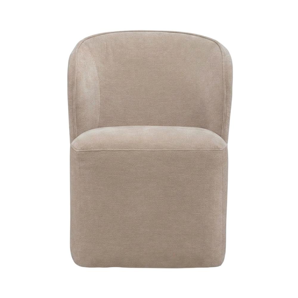 Solid Wood Upholstered Accent Dining Chair with Castors, Eclectic Style, Brown
