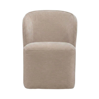 Solid Wood Upholstered Accent Dining Chair with Castors, Eclectic Style, Brown