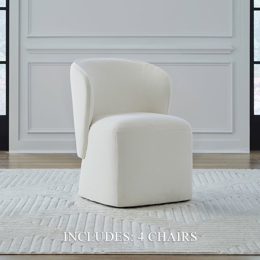 Accent Dining Chairs with Castors - Rounded Arm - Ivory Upholstry - Set of Four