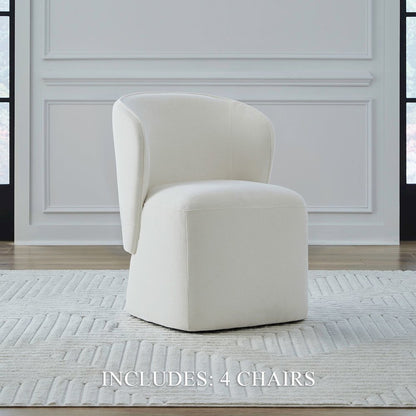 Accent Dining Chairs with Castors - Rounded Arm - Ivory Upholstry - Set of Four