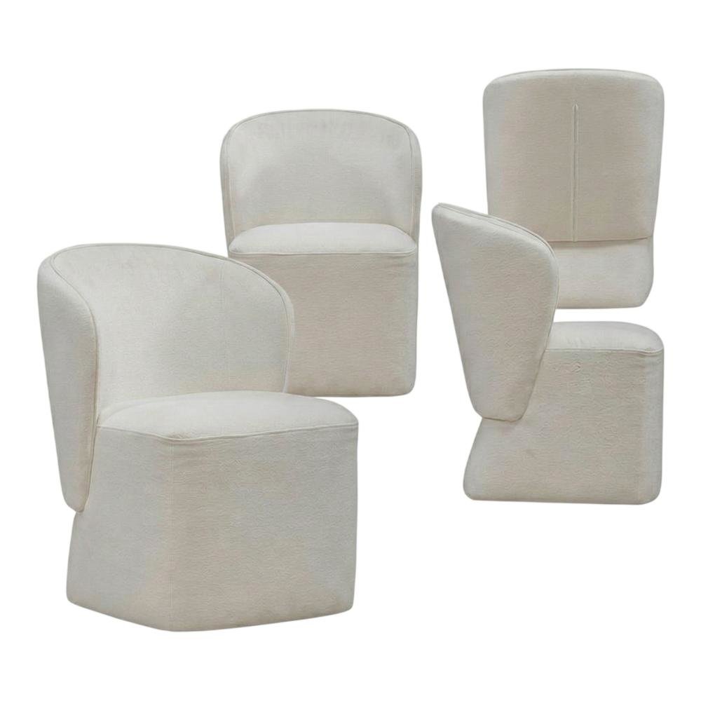 Solid Wood Upholstered Accent Dining Chair with Castors, Eclectic Style, White