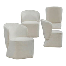 Solid Wood Upholstered Accent Dining Chair with Castors, Eclectic Style, White