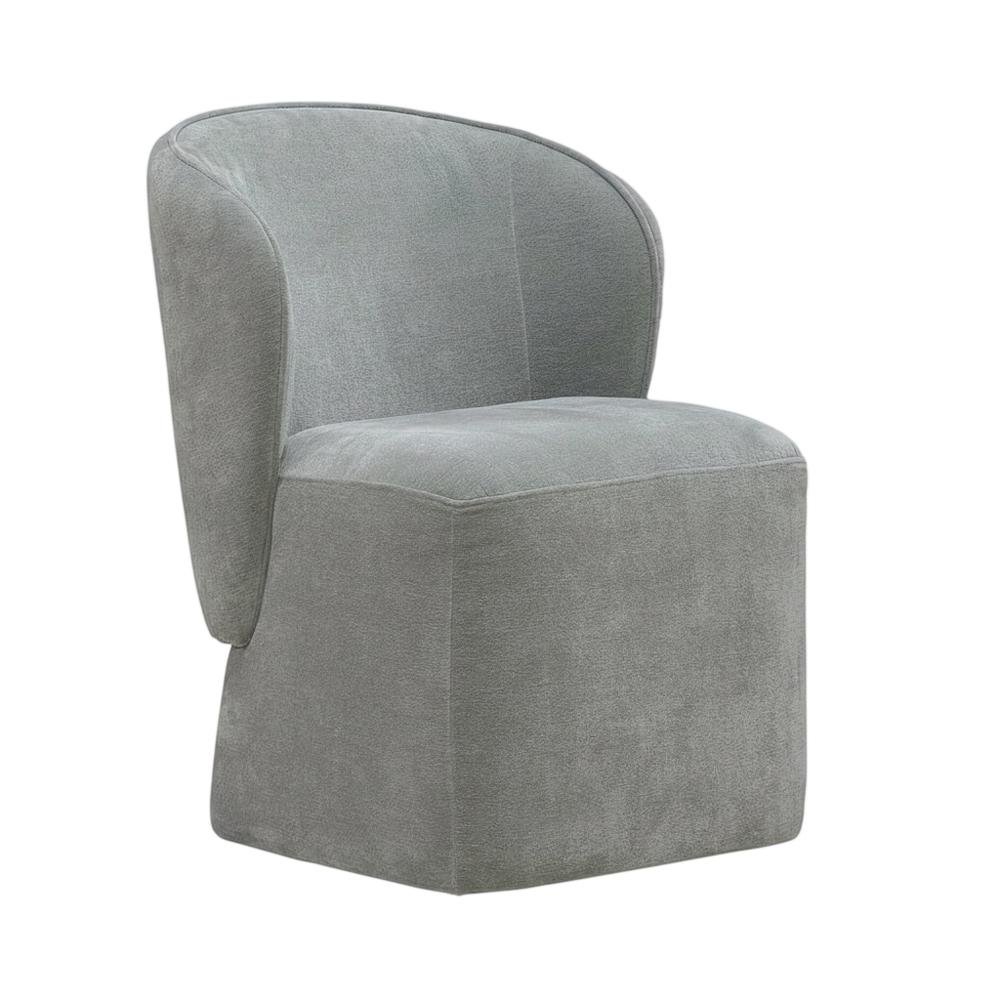 Solid Wood Upholstered Accent Dining Chair with Castors, Eclectic Style, Gray