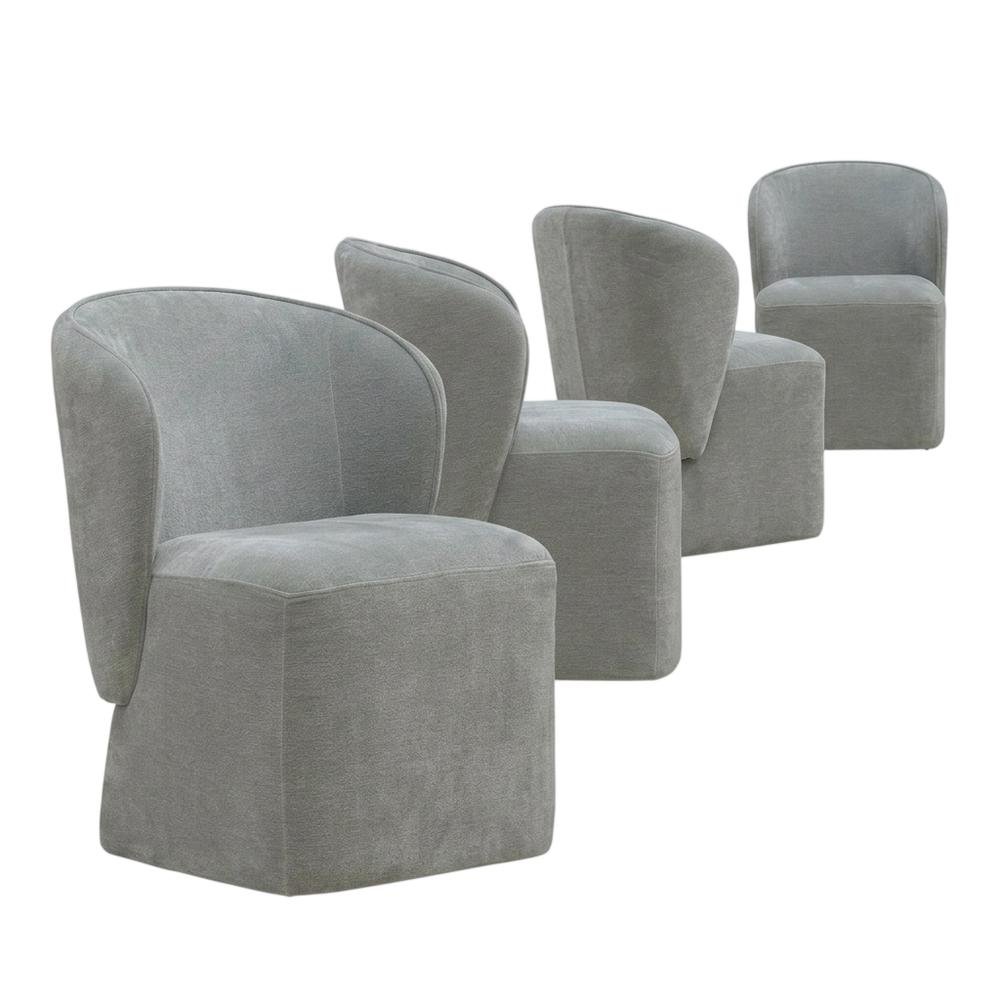 Solid Wood Upholstered Accent Dining Chair with Castors, Eclectic Style, Gray
