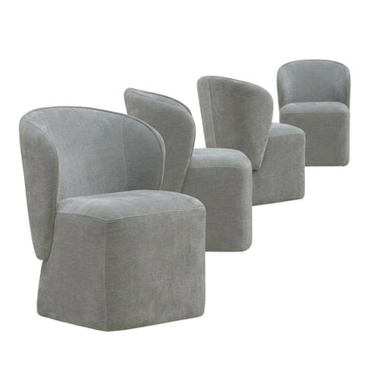 Solid Wood Upholstered Accent Dining Chair with Castors, Eclectic Style, Gray