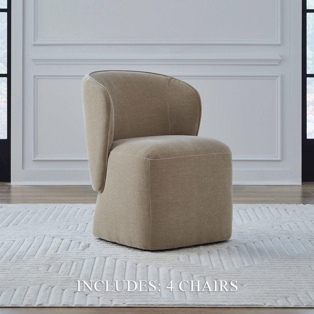 Accent Dining Chairs with Castors - Rounded Arm - Wicker Upholstry - Set of Four