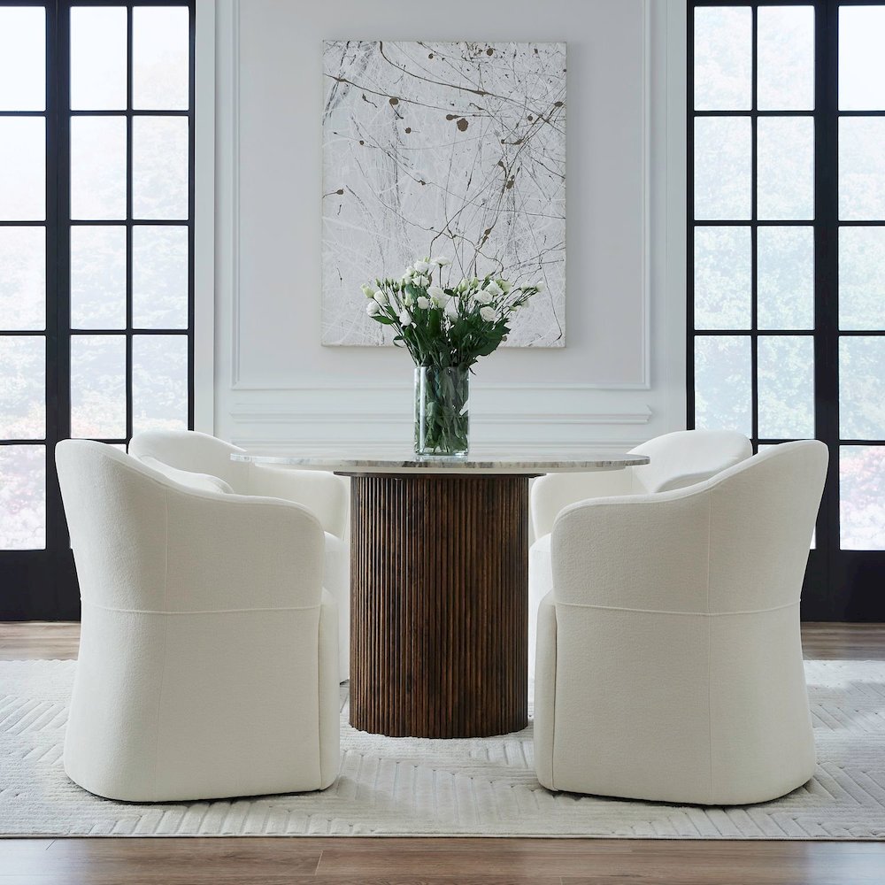 Accent Dining Chair with Castors - Squared Arm - Ivory Upholstry