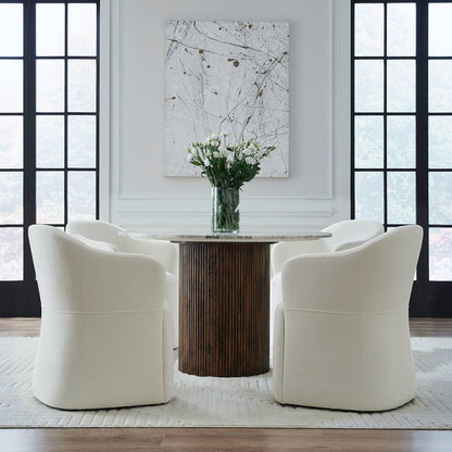 Accent Dining Chair with Castors - Squared Arm - Ivory Upholstry