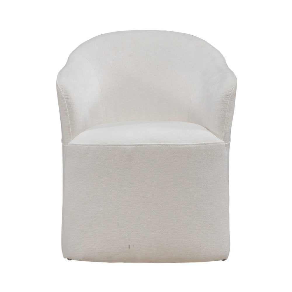 Accent Dining Chair with Castors - Squared Arm - Ivory Upholstry