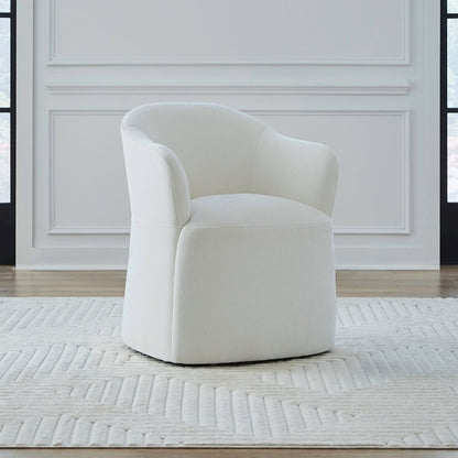 Accent Dining Chair with Castors - Squared Arm - Ivory Upholstry