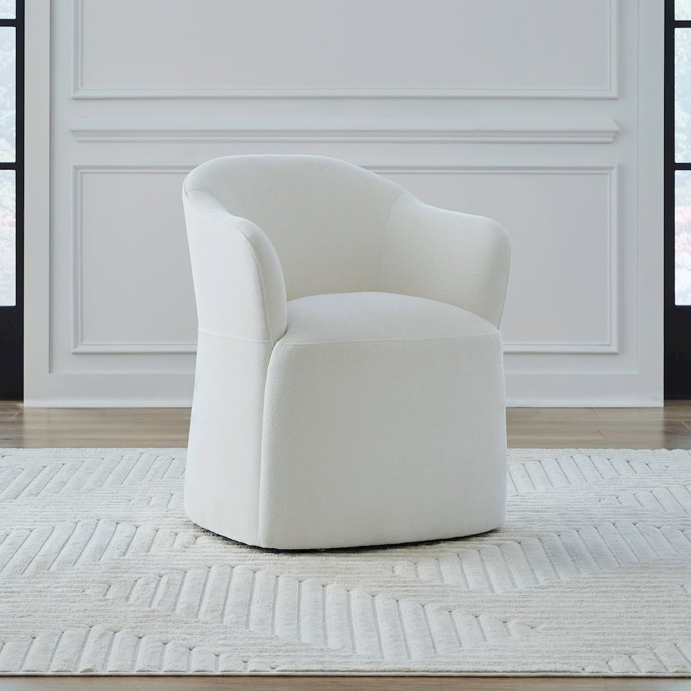 Accent Dining Chair with Castors - Squared Arm - Ivory Upholstry