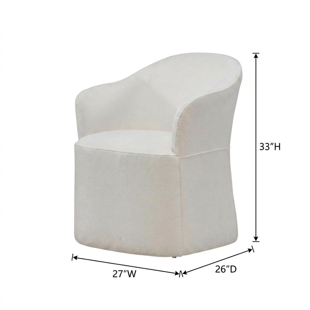 Solid Wood Upholstered Accent Dining Chair with Castors, Eclectic Style, White