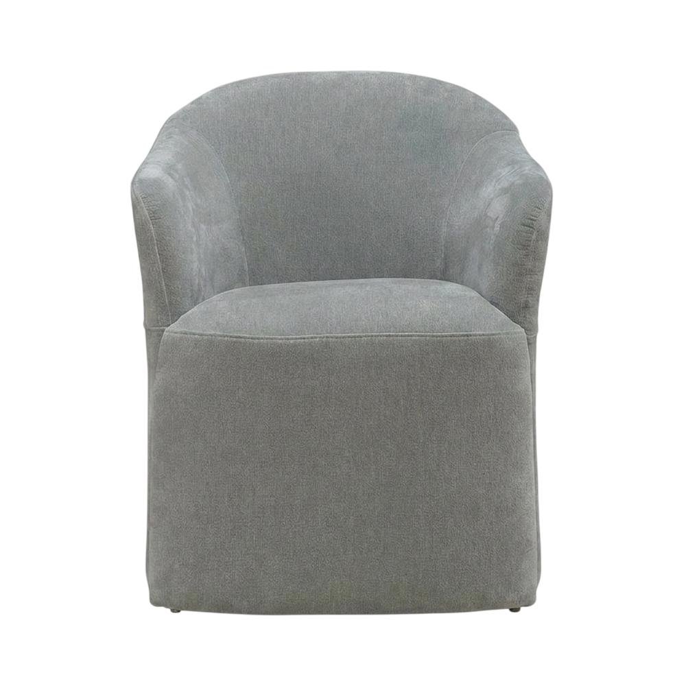 Solid Wood Upholstered Accent Dining Chair with Castors, Eclectic Style, Gray