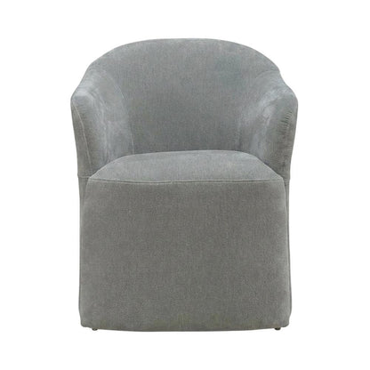 Solid Wood Upholstered Accent Dining Chair with Castors, Eclectic Style, Gray