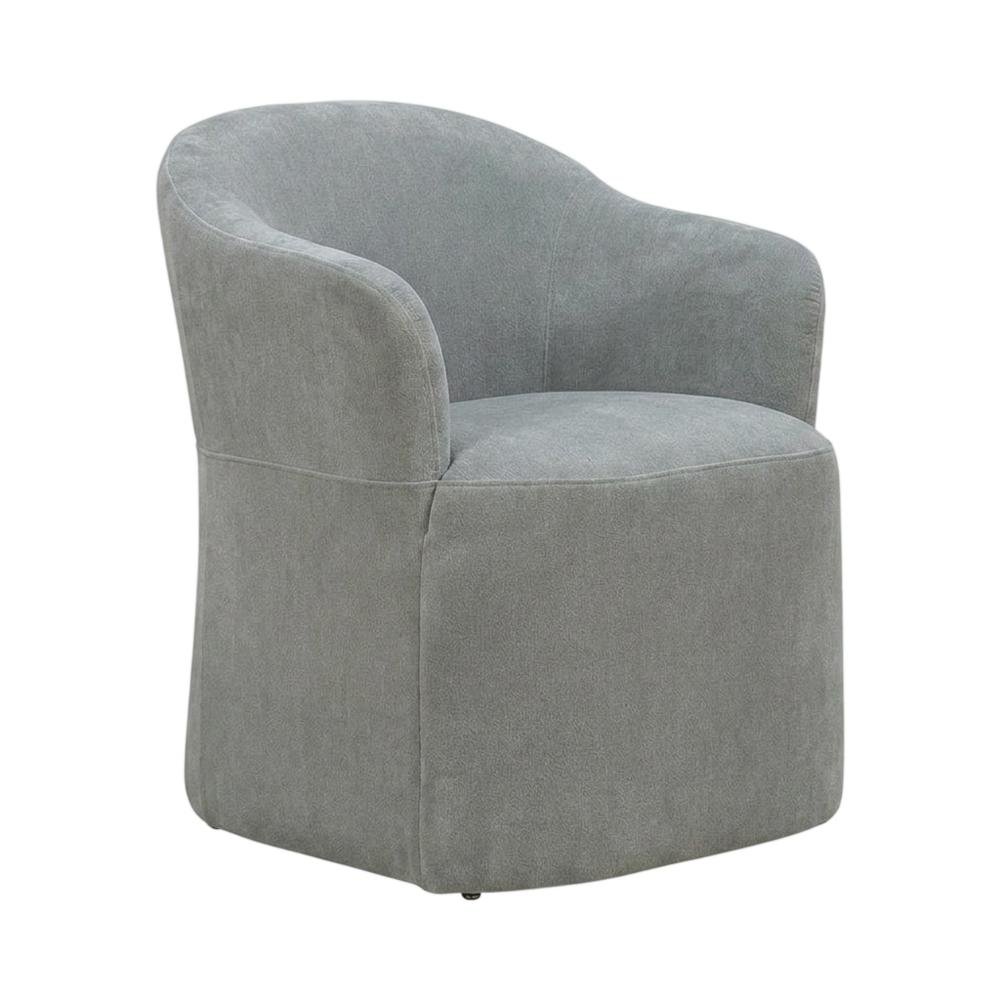 Solid Wood Upholstered Accent Dining Chair with Castors, Eclectic Style, Gray