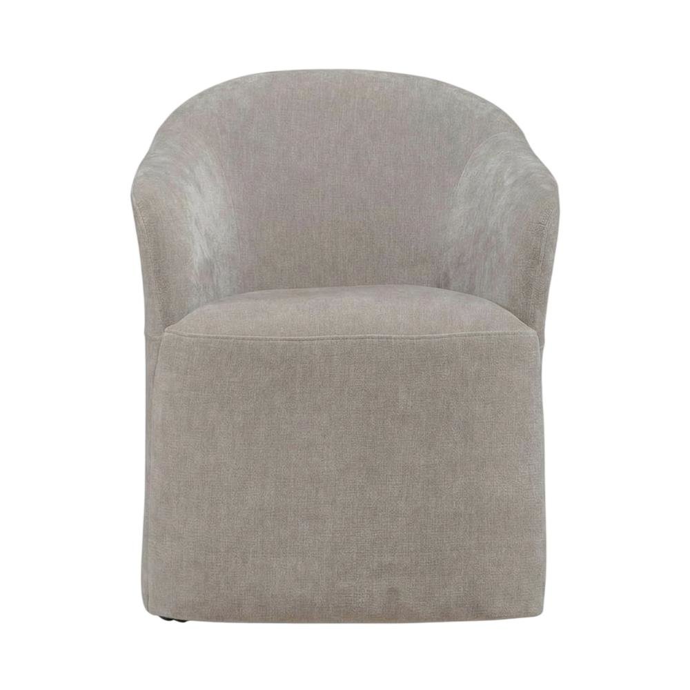 Solid Wood Upholstered Accent Dining Chair with Castors, Eclectic Style, Brown