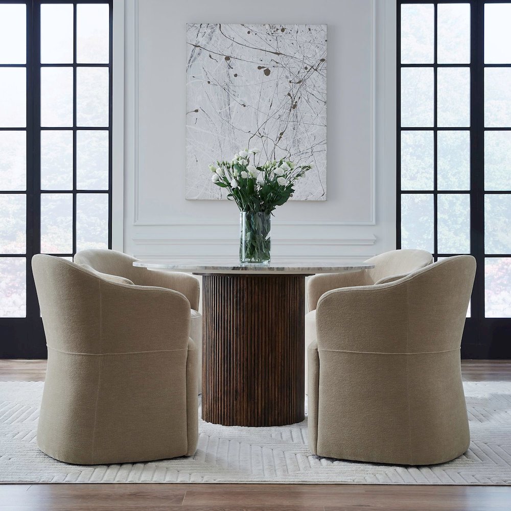 Accent Dining Chair with Castors - Squared Arm - Wicker Upholstry