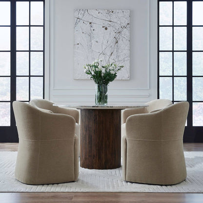 Accent Dining Chair with Castors - Squared Arm - Wicker Upholstry