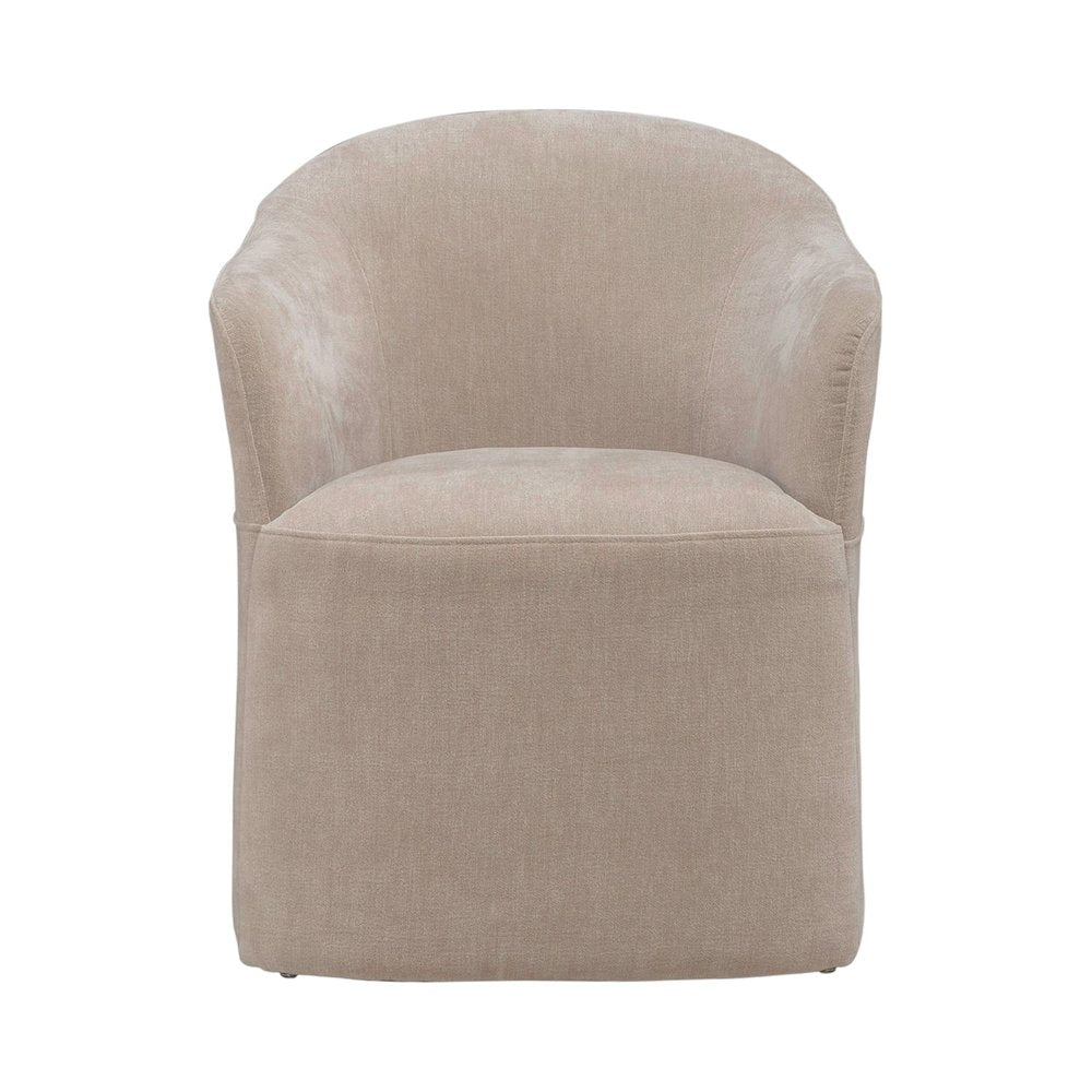 Accent Dining Chair with Castors - Squared Arm - Wicker Upholstry