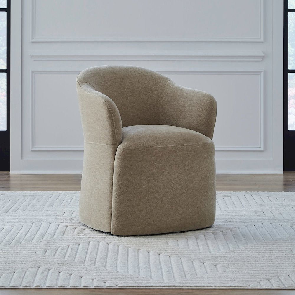 Accent Dining Chair with Castors - Squared Arm - Wicker Upholstry