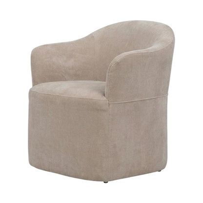 Solid Wood Upholstered Accent Dining Chair with Castors, Eclectic Style, Brown