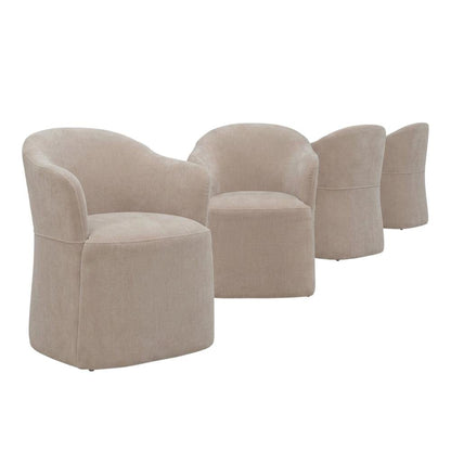 Solid Wood Upholstered Accent Dining Chair with Castors, Eclectic Style, Brown