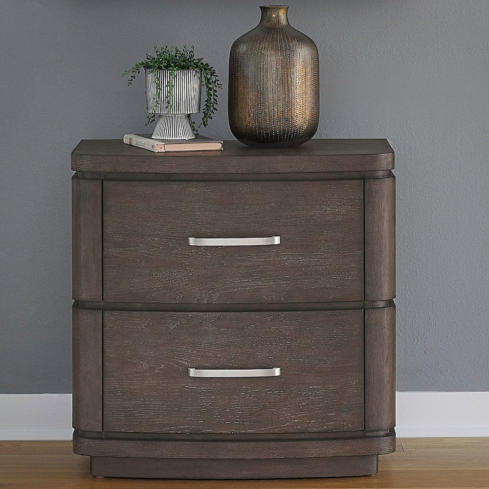 Drawer Nightstand with Charging Station - A/C, USB, USB-C - Satin Espresso Oak